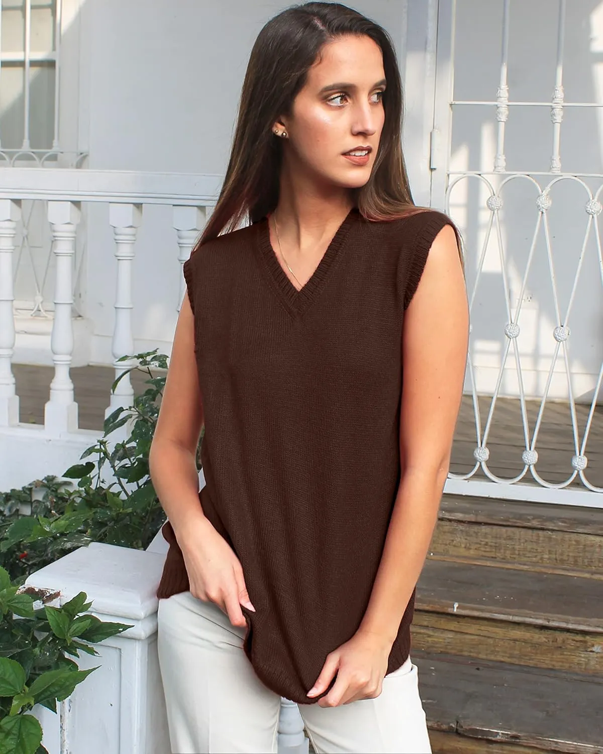 TINKUY Peru Womens Alpaca Wool V Neck Sweater Vest, S-4XL