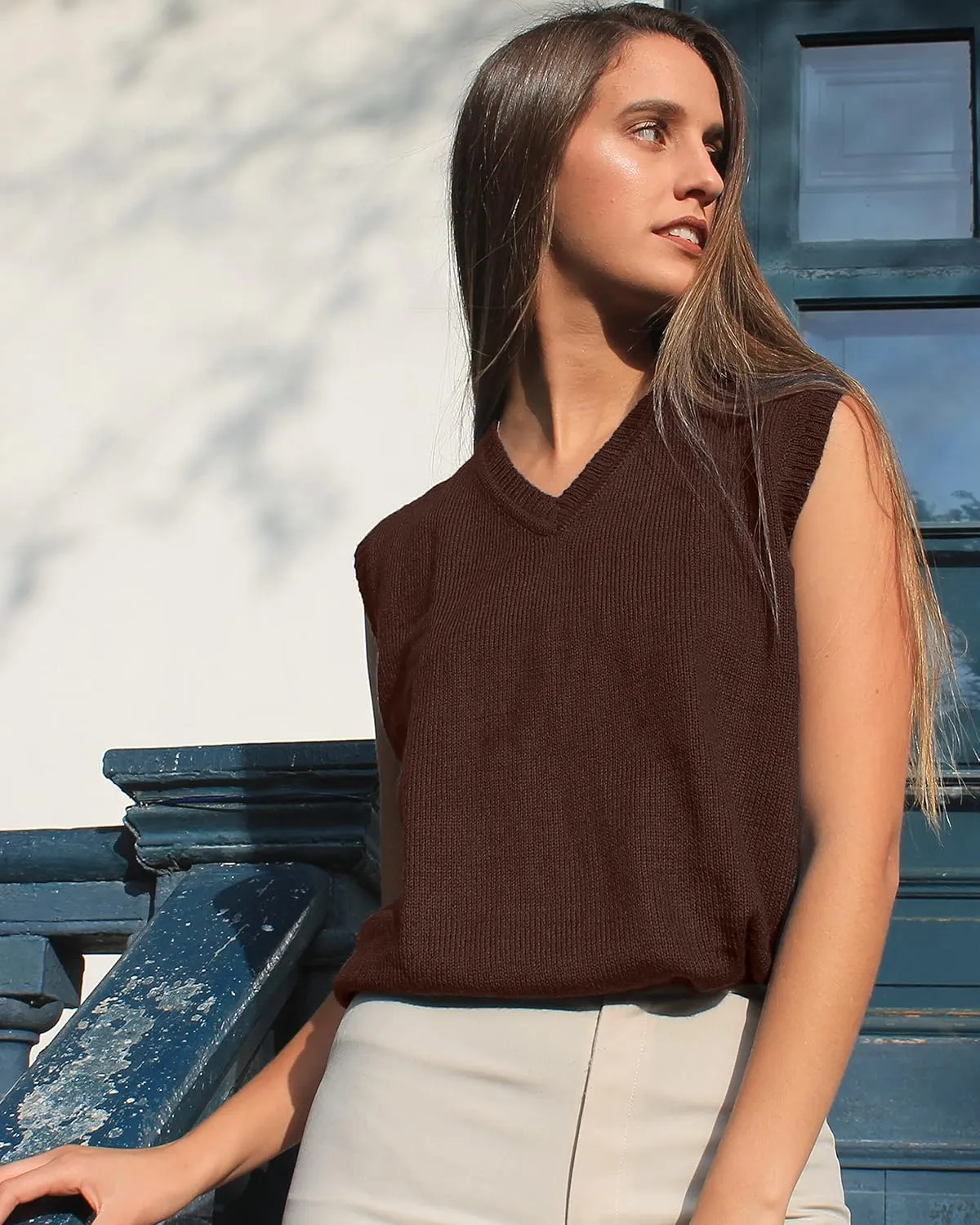 TINKUY Peru Womens Alpaca Wool V Neck Sweater Vest, S-4XL