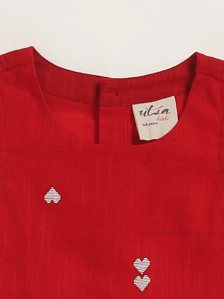 Utsa Kids Red Heart Printed A-Line Top (2 - 8yrs)