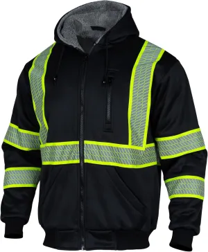 VENDACE Men's ANSI Class 3 High Vis Safety Reflective Sweatshirt Wool Fleece Zipper Jacket Hoodie with Black Bottom(Black,L)