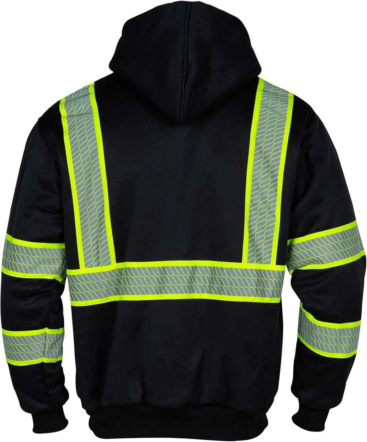 VENDACE Men's ANSI Class 3 High Vis Safety Reflective Sweatshirt Wool Fleece Zipper Jacket Hoodie with Black Bottom(Black,L)