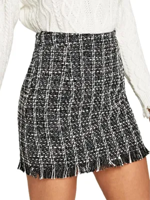 WDIRARA Women's Mid Waist Above Knee Casual Plaid Mini Skirt