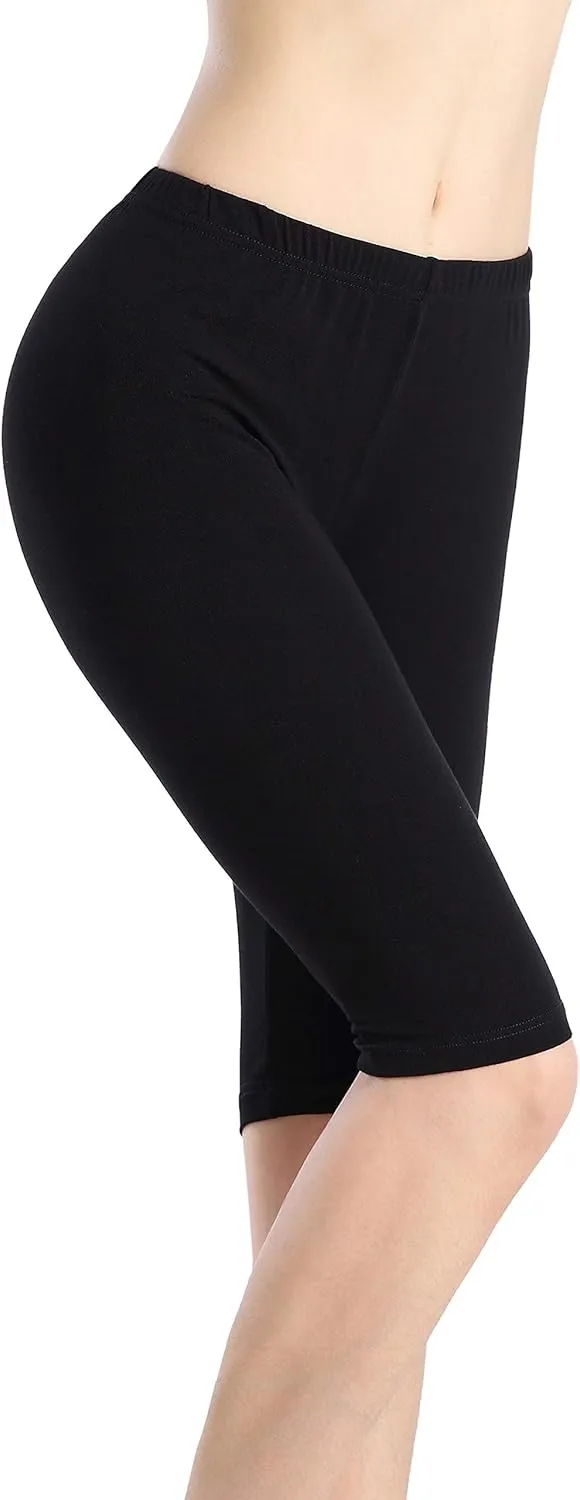 Women Under Dress Tight Shorts Stretch Knee Length Pants Thin Yoga Short Leggings