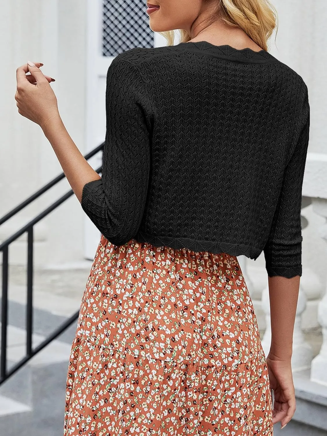 Women's Bolero Shrug 3/4 Sleeve Cropped Cardigan Knit Sweaters Open Front Casual Elegant Jacket for Dresses