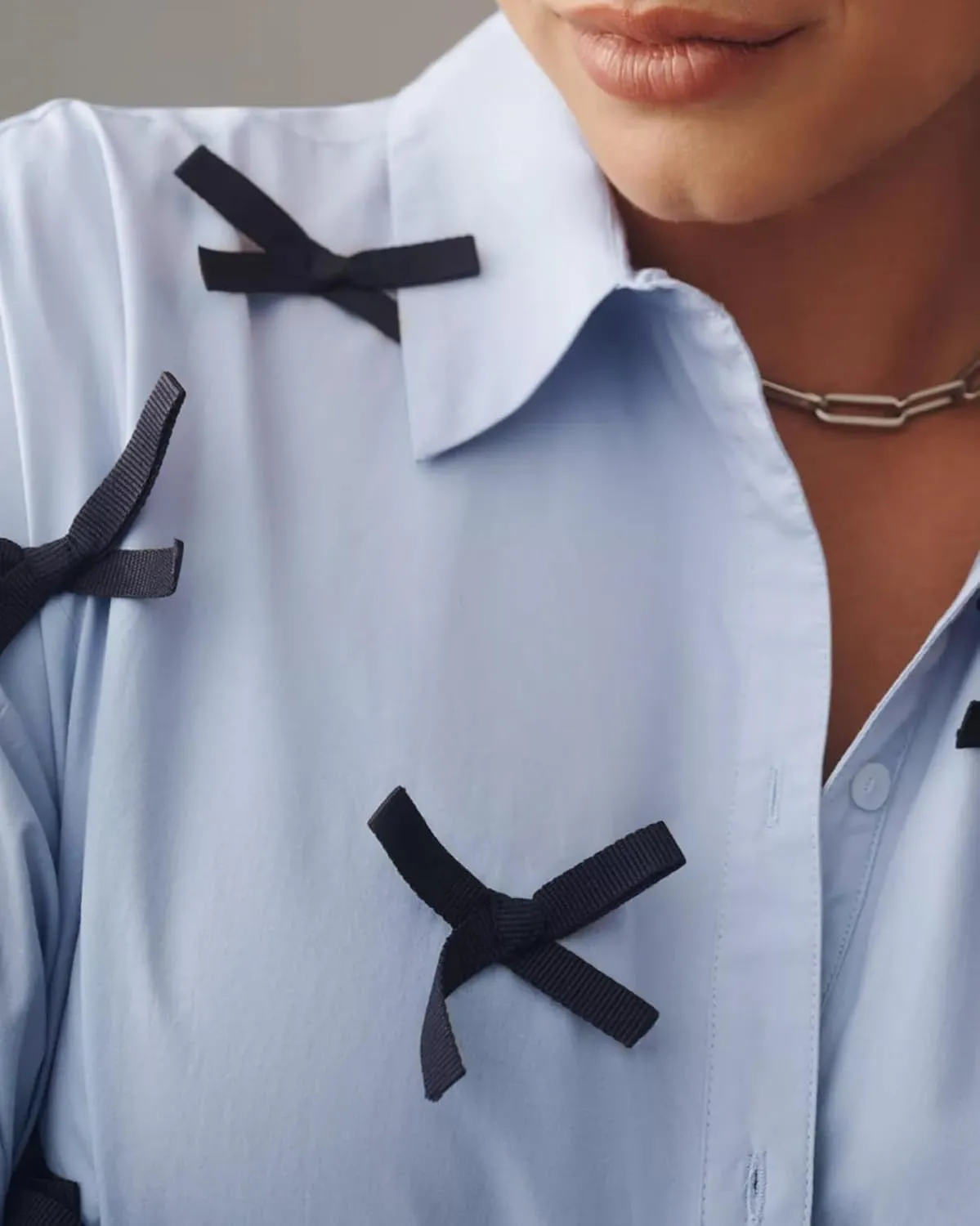 Womens Casual Button Down Shirt Dress Long Sleeve Collared Pleated Swing Mini Dresses with Bow