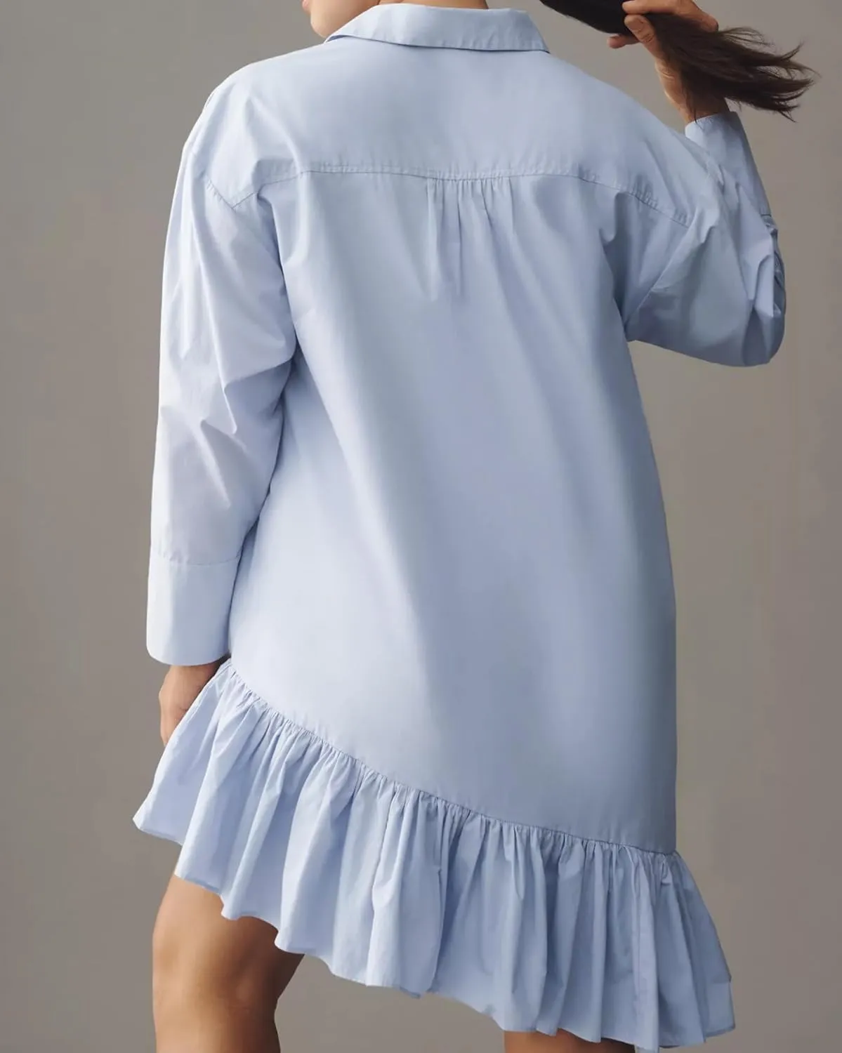 Womens Casual Button Down Shirt Dress Long Sleeve Collared Pleated Swing Mini Dresses with Bow