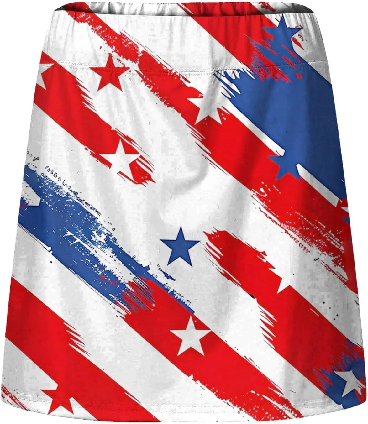 Women's Independence Day Printed Elastic Waist Pocketed Double Layer Gym Skirt Long Satin Dress Plus Size