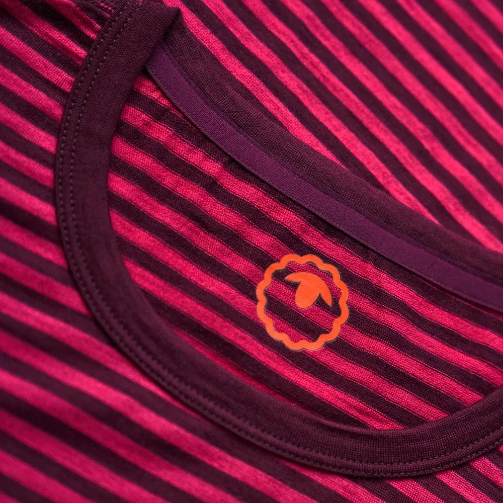 Womens Merino 150 Roll Sleeve Tee (Mini Stripe Wine/Fuchsia)