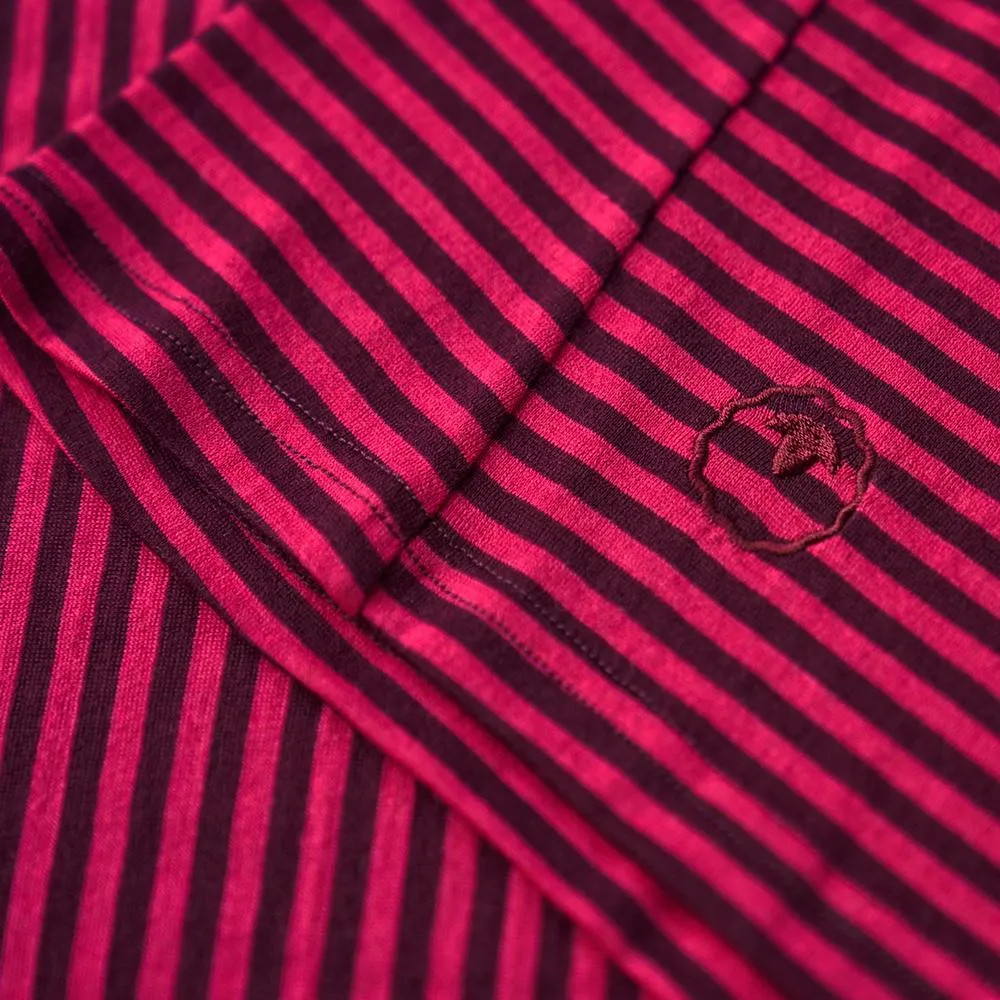 Womens Merino 150 Roll Sleeve Tee (Mini Stripe Wine/Fuchsia)