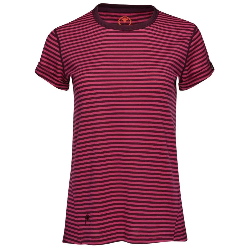 Womens Merino 150 Roll Sleeve Tee (Mini Stripe Wine/Fuchsia)