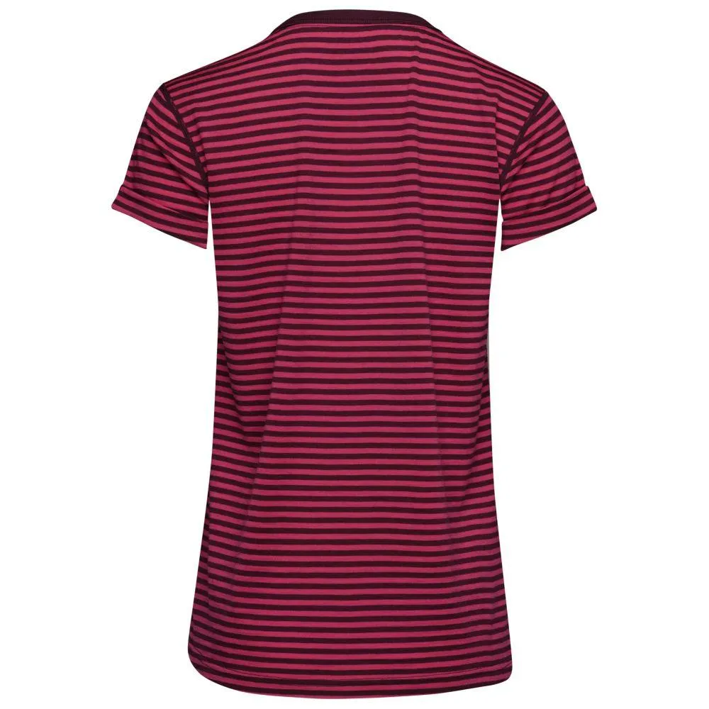 Womens Merino 150 Roll Sleeve Tee (Mini Stripe Wine/Fuchsia)
