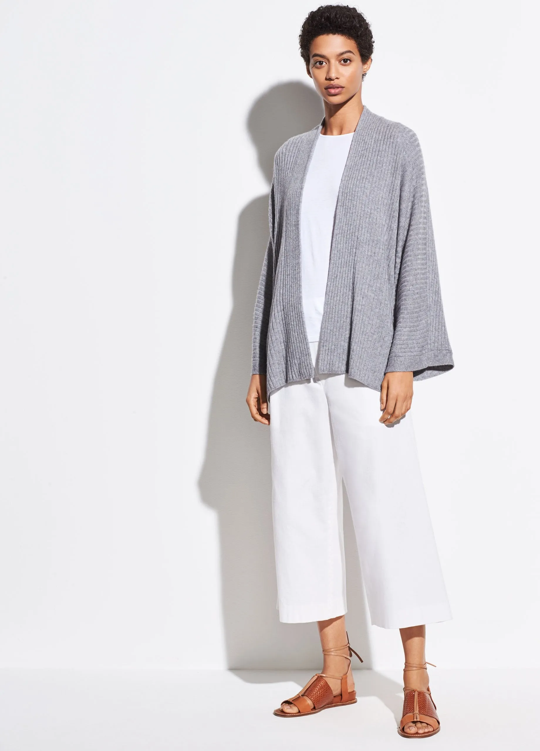 Wool Cashmere Split Panel Cardigan in Medium Grey