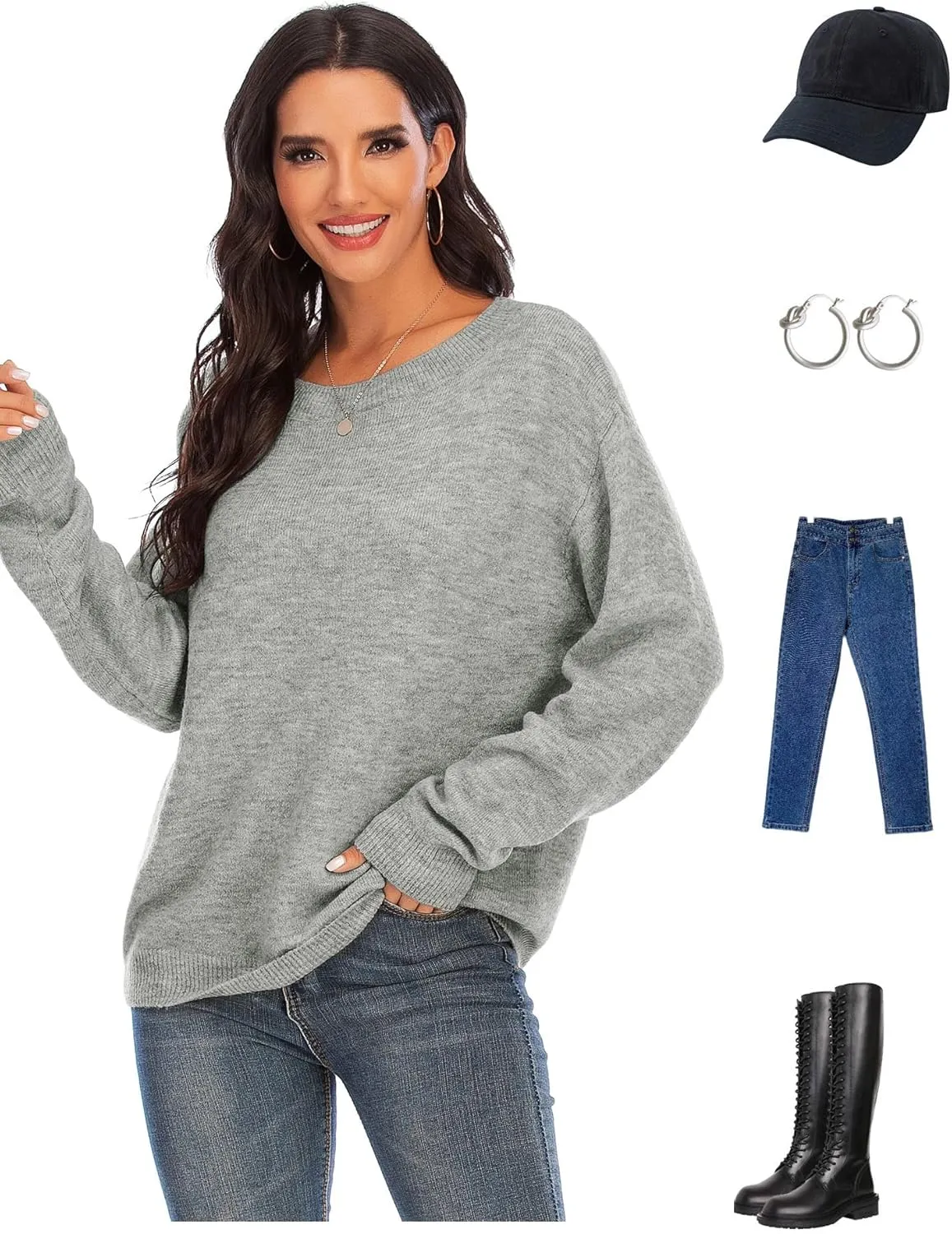 Woolicity Women's Oversized Sweater Loose Fitting Crewneck Knit Pullover Casual Cozy Lightweight Tops Winter Fall